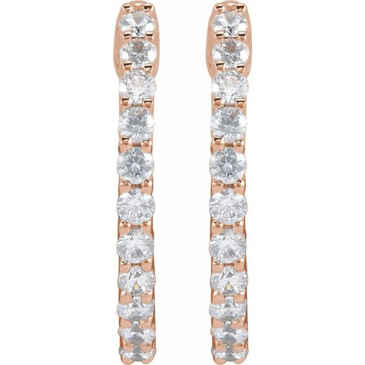 14K Rose Gold 3/4 CTW Natural Diamond Inside-Outside Hinged 17.2 mm Hoop Earrings