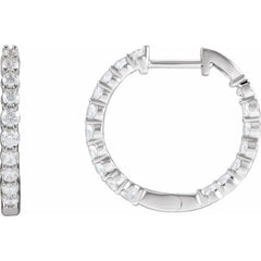 14K White Gold 1 CTW Natural Diamond Inside-Outside Hinged 19.3 mm Hoop Earrings
