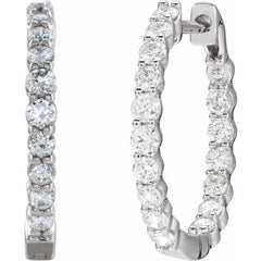 14K White Gold 1 CTW Natural Diamond Inside-Outside Hinged 19.3 mm Hoop Earrings