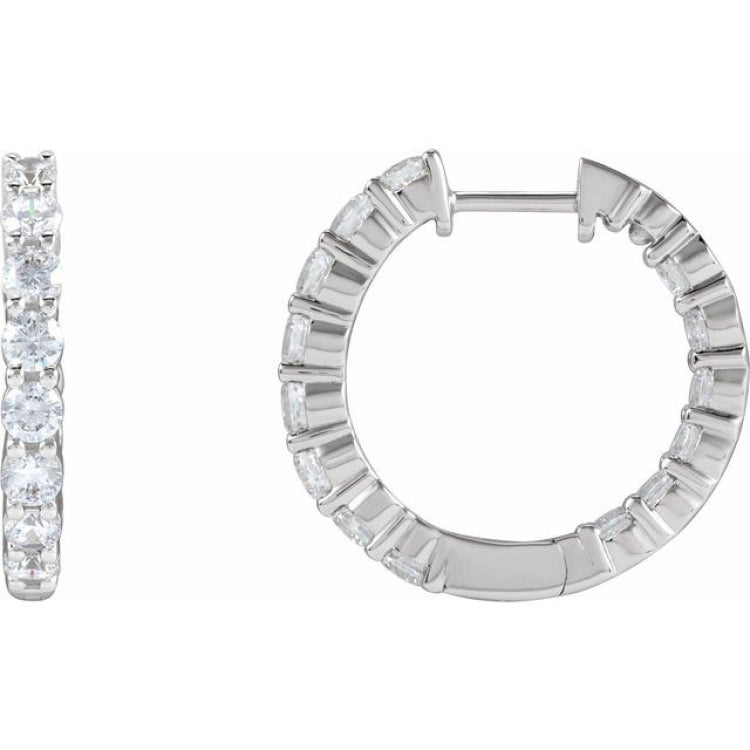 14K White Gold 2 CTW Natural Diamond Inside-Outside Hinged 20 mm Hoop Earrings