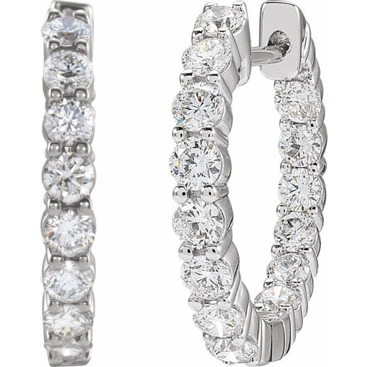 14K White Gold 2 CTW Natural Diamond Inside-Outside Hinged 20 mm Hoop Earrings