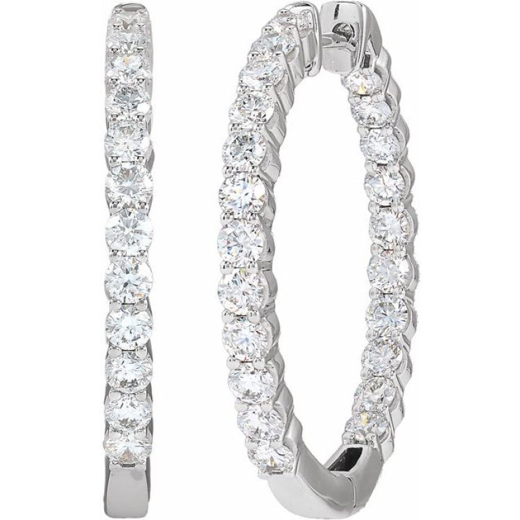 14K White Gold 3 CTW Natural Diamond Inside-Outside Hinged 30 mm Hoop Earrings