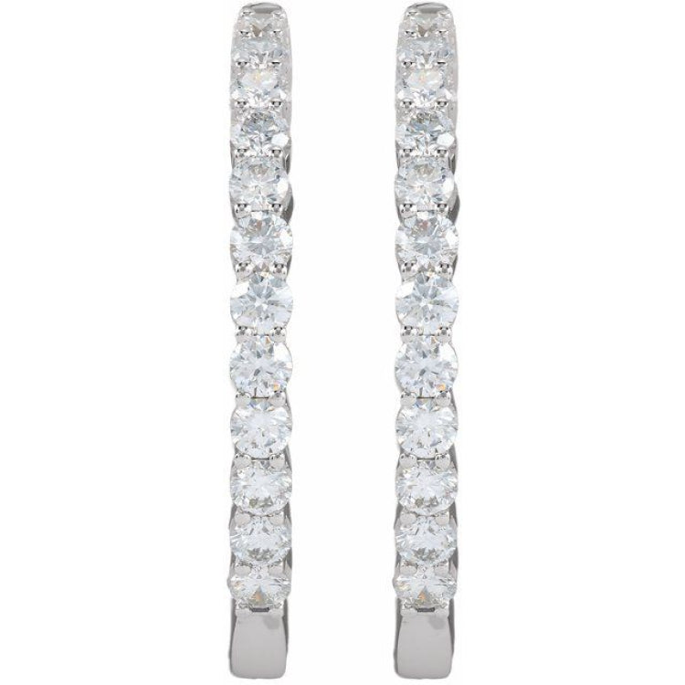 14K White Gold 3 CTW Natural Diamond Inside-Outside Hinged 30 mm Hoop Earrings