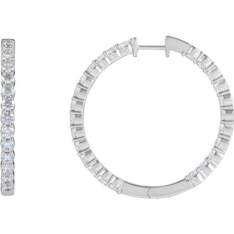 14K White Gold 4 CTW Natural Diamond Inside-Outside Hinged 36 mm Hoop Earrings