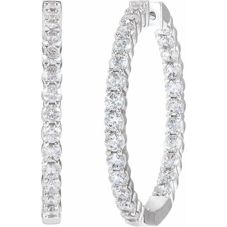 14K White Gold 4 CTW Natural Diamond Inside-Outside Hinged 36 mm Hoop Earrings