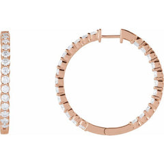 14K Rose Gold 4 CTW Natural Diamond Inside-Outside Hinged 36 mm Hoop Earrings