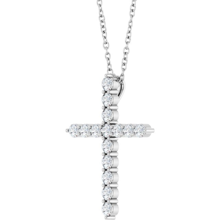 Sterling Silver 1/2 CTW Natural Diamond Cross 16-18" Necklace