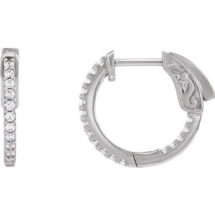 14K White Gold 1/3 CTW Natural Diamond Inside-Outside 15.5 mm Hinged Hoop Earrings