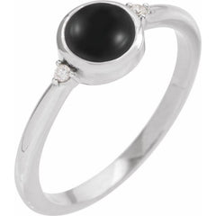14K White Gold 8 mm Round Natural Black Onyx & .03 CTW Natural Diamond Ring