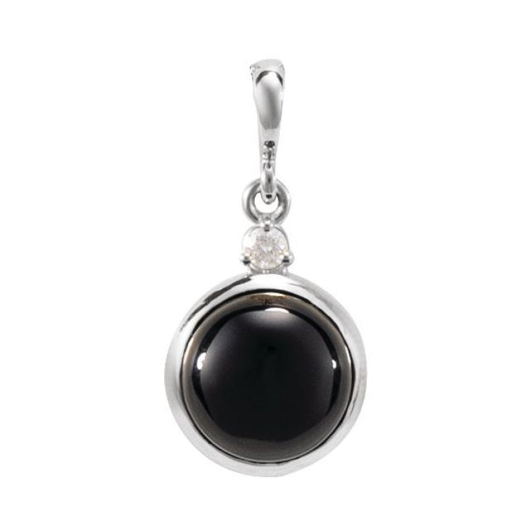 Sterling Silver 6 mm Natural Black Onyx & .03 CT Natural Diamond Cabochon Pendant