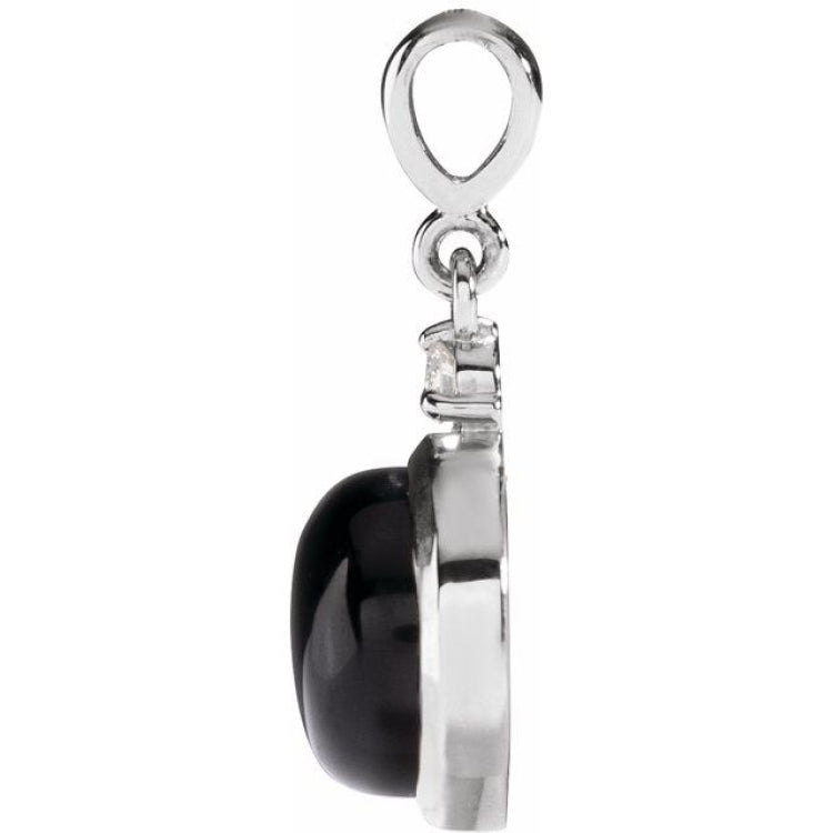 Sterling Silver 6 mm Natural Black Onyx & .03 CT Natural Diamond Cabochon Pendant
