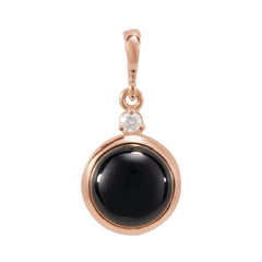 14K Rose Gold 6 mm Natural Black Onyx & .03 CT Natural Diamond Cabochon Pendant
