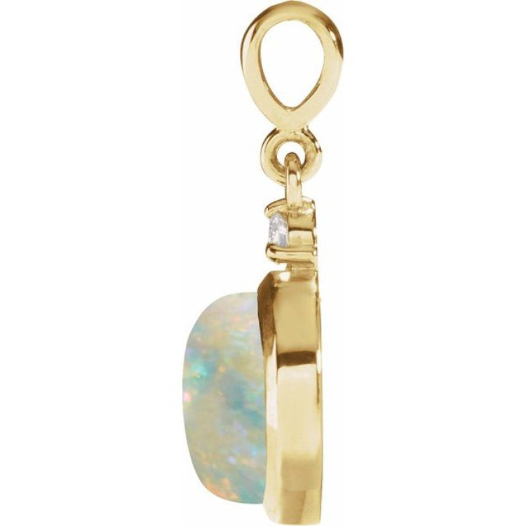 14K Yellow Gold 6 mm Natural White Opal & .03 CT Natural Diamond Pendant