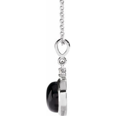 Platinum 8 mm Natural Black Onyx & .03 CT Natural Diamond Cabochon 16-18" Necklace