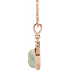 14K Rose Gold 8 mm Natural White Opal & .03 CT Natural Diamond Cabochon 16-18" Necklace