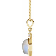 14K Yellow Gold 8 mm Natural Rainbow Moonstone & .03 CT Natural Diamond Cabochon 16-18" Necklace