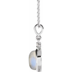 Platinum 8 mm Natural Rainbow Moonstone & .03 CT Natural Diamond Cabochon 16-18" Necklace