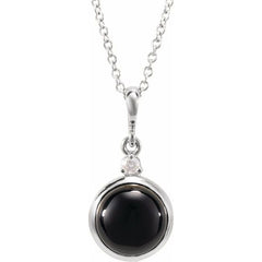 14K White Gold 8 mm Natural Black Onyx & .03 CT Natural Diamond Cabochon 16-18" Necklace