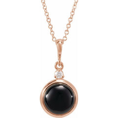 14K Rose Gold 6 mm Natural Black Onyx & .03 CT Natural Diamond Cabochon 16-18" Necklace