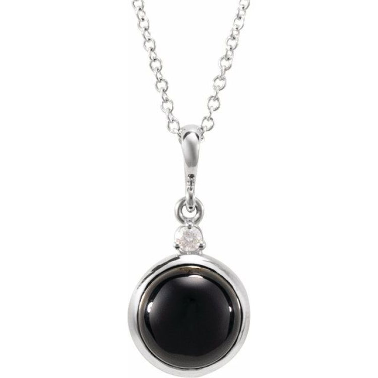 Platinum 6 mm Natural Black Onyx & .03 CT Natural Diamond Cabochon 16-18" Necklace