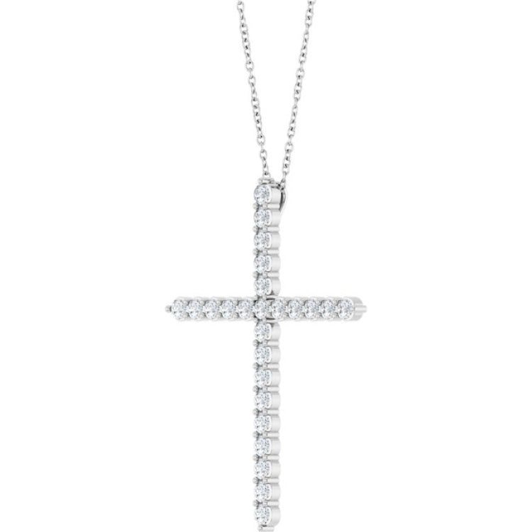 Platinum 1 CTW Natural Diamond Cross 16-18" Necklace