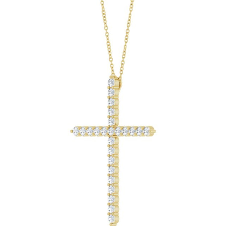 14K Yellow Gold 1 CTW Natural Diamond Cross 16-18" Necklace
