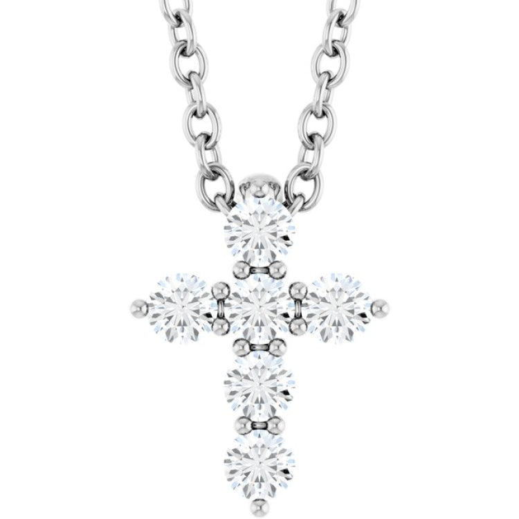 14K White Gold 1/6 CTW Lab-Grown Diamond Cross 16-18" Necklace