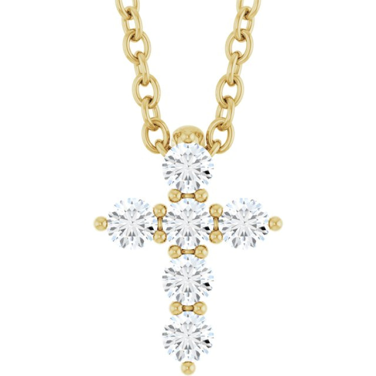 14K Yellow Gold 1/6 CTW Lab-Grown Diamond Cross 16-18" Necklace