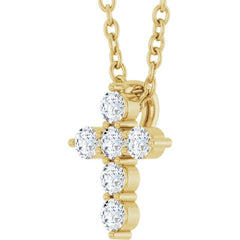 14K Yellow Gold 1/6 CTW Lab-Grown Diamond Cross 16-18" Necklace