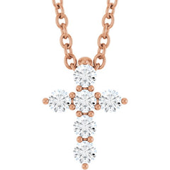 14K Rose Gold 1/6 CTW Lab-Grown Diamond Cross 16-18" Necklace