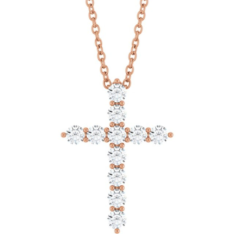 14K Rose Gold 3/8 CTW Lab-Grown Diamond Cross 16-18" Necklace