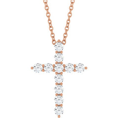 14K Rose Gold 3/8 CTW Lab-Grown Diamond Cross 16-18" Necklace
