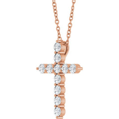 14K Rose Gold 3/8 CTW Lab-Grown Diamond Cross 16-18" Necklace