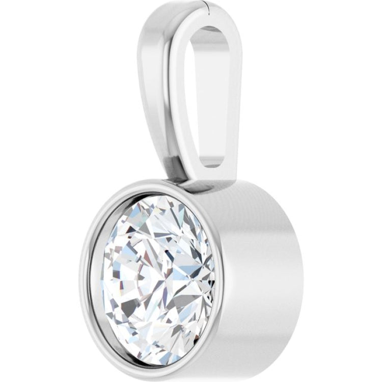 14K White Gold 1/4 CT Lab-Grown Diamond Bezel-Set Solitaire Pendant