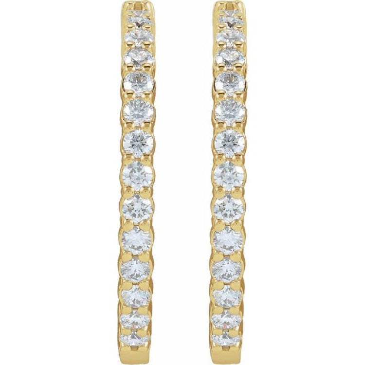 14K Yellow Gold 5 CTW Natural Diamond Inside-Outside Hinged 37.8 mm Hoop Earrings