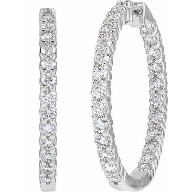 14K White Gold 5 CTW Natural Diamond Inside-Outside Hinged 37.8 mm Hoop Earrings