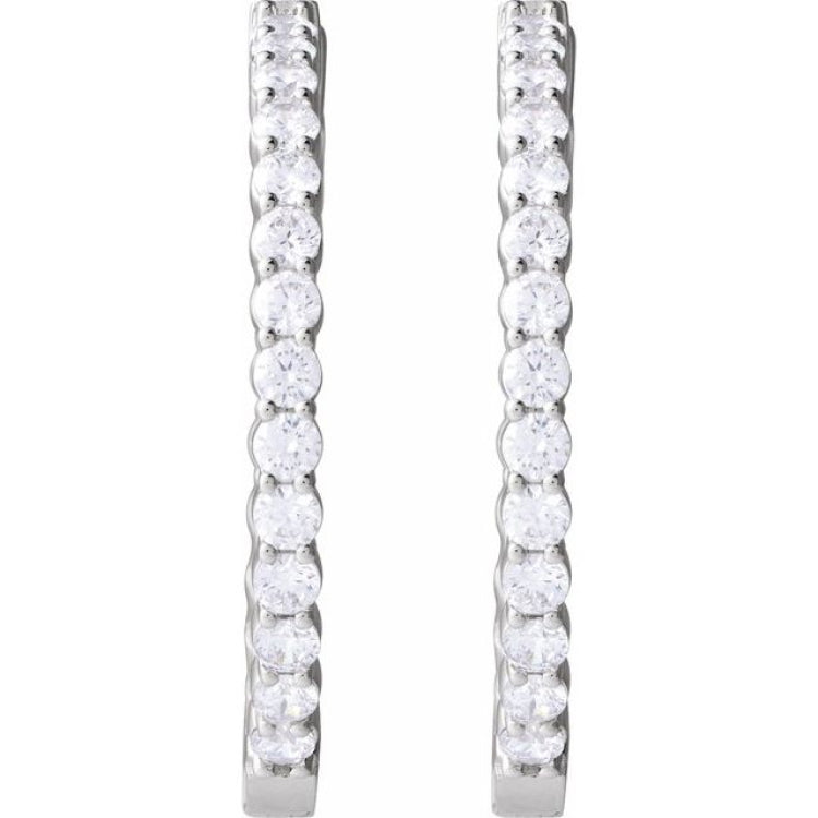14K White Gold 5 CTW Lab-Grown Diamond Inside-Outside Hinged 37.8 mm Hoop Earrings