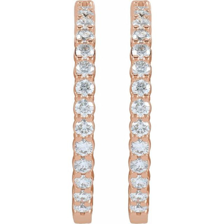 14K Rose Gold 5 CTW Lab-Grown Diamond Inside-Outside Hinged 37.8 mm Hoop Earrings