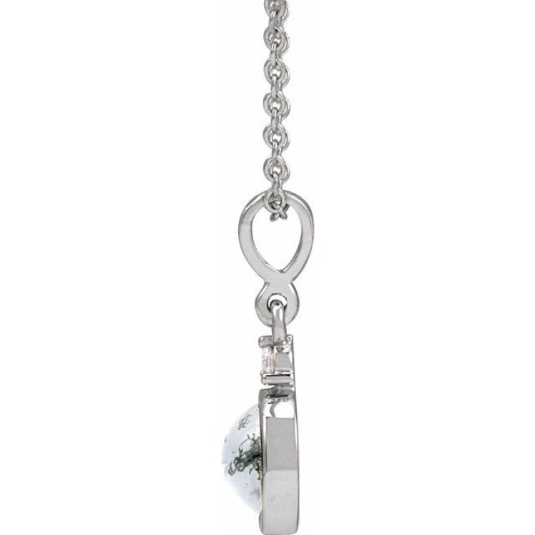 14K White Gold 6 mm Natural Moss Agate & .03 CTW Natural Diamond 16-18" Necklace