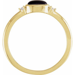 14K Yellow Gold 5x3 mm Round Natural Black Onyx & .03 CTW Natural Diamond Ring