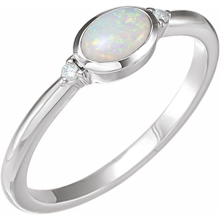 14K White Gold Natural White Opal & .03 CTW Natural Diamond Ring