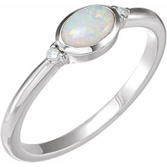 14K White Gold Natural White Opal & .03 CTW Natural Diamond Ring