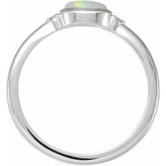 14K White Gold Natural White Opal & .03 CTW Natural Diamond Ring