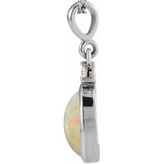 14K White Gold 10x8 mm Natural White Opal & .03 CT Natural Diamond Cabochon Pendant