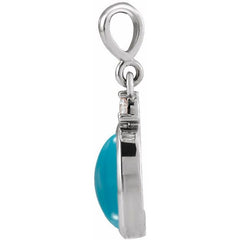 14K White Gold 9x7 mm Natural Turquoise & .03 CT Natural Diamond Cabochon Pendant