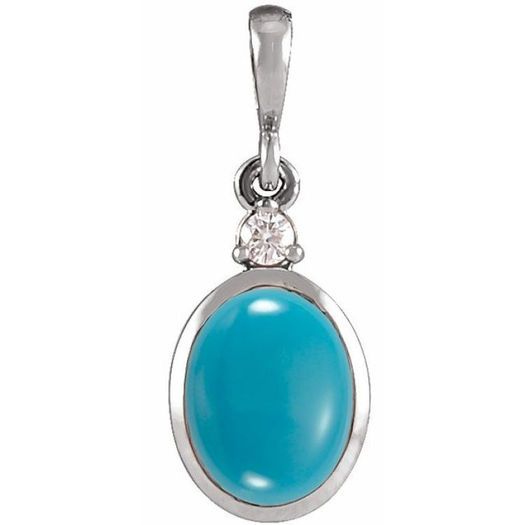 Platinum 5x3 mm Natural Turquoise & .02 CT Natural Diamond Cabochon Pendant