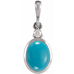 Platinum 5x3 mm Natural Turquoise & .02 CT Natural Diamond Cabochon Pendant