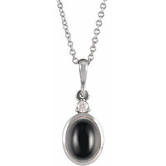 Platinum 5x3 mm Natural Black Onyx & .03 CT Natural Diamond 16-18" Necklace
