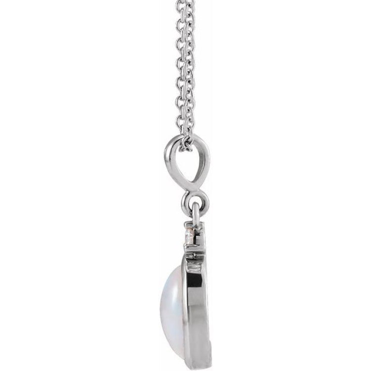 Sterling Silver 5x3 mm Natural White Opal & .03 CT Natural Diamond 16-18" Necklace