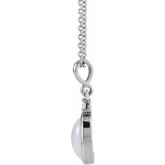 Sterling Silver 5x3 mm Natural White Opal & .03 CT Natural Diamond 16-18" Necklace